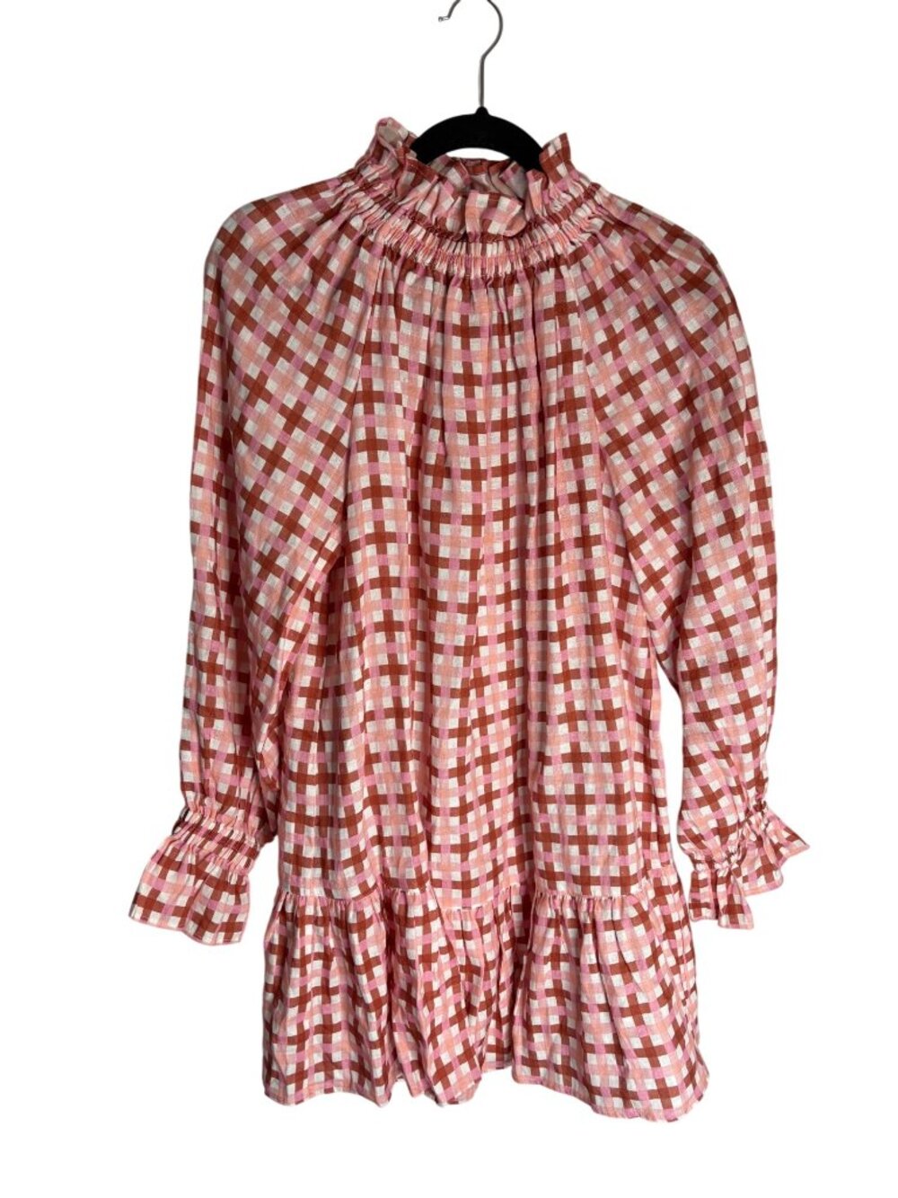EPHEMERA Garland Smock Mini Dress Grapefruit Gingham-sz US 4 - Picture 4 of 10